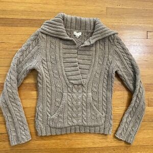 American Eagle Outfitters Sweater Womens Medium Brown Cable Knit Shawl Collar